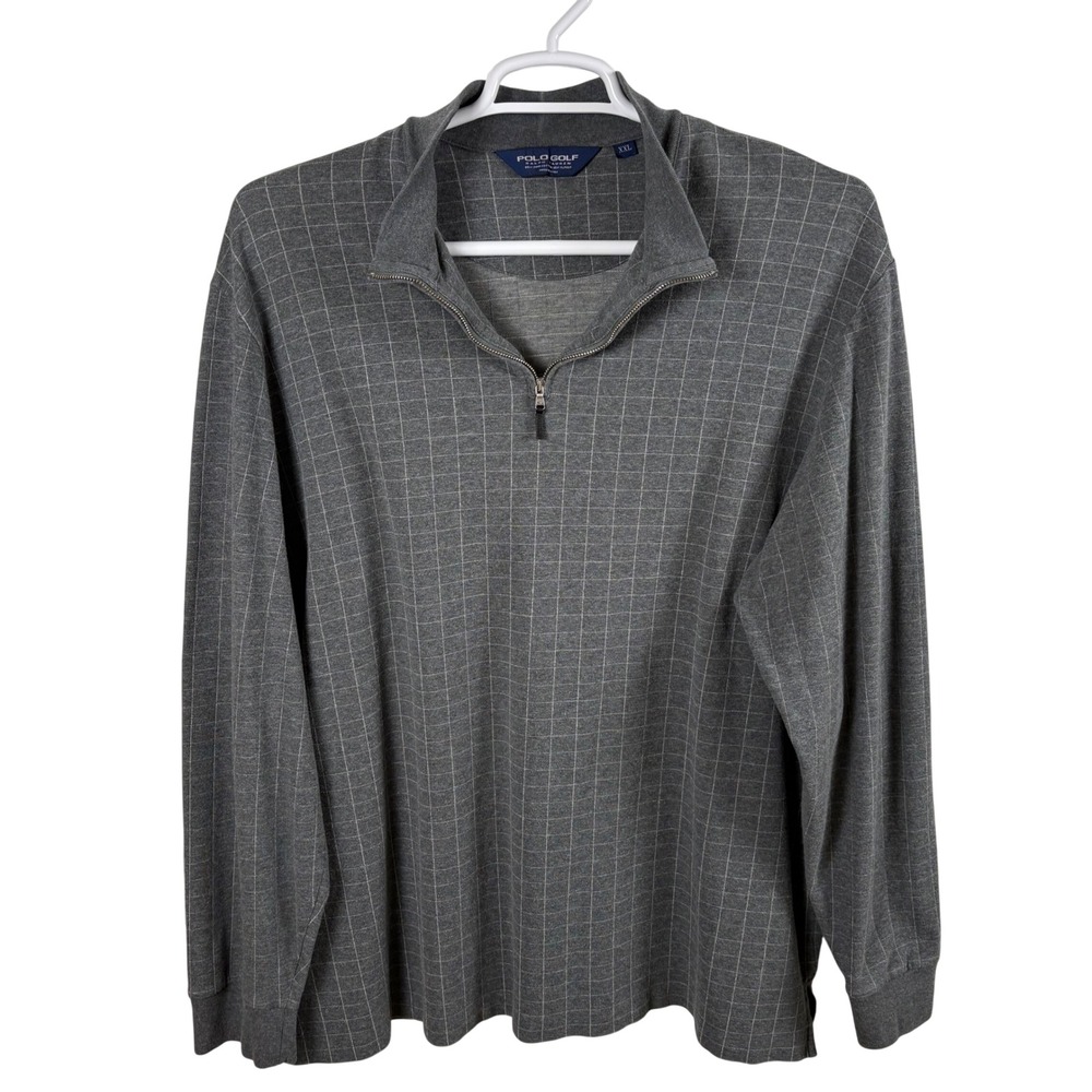 Polo Golf Ralph Lauren 1/4 Zip Pullover XXL Gray Pima Cotton Alpaca Grid‎ Preppy